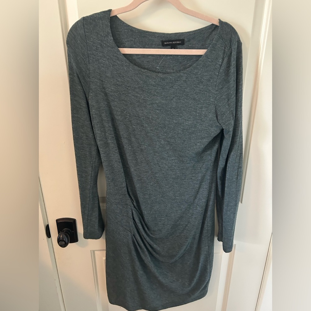 Banana Republic Slate Gray Long Sleeve Ruched Knit Dress
